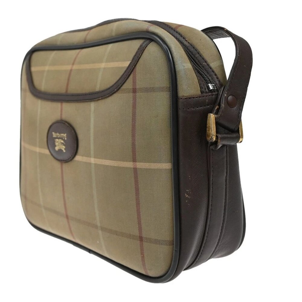 Burberrys Logo Shoulder Bag Check Canvas Leather Brown GHW - Picture 2 of 14